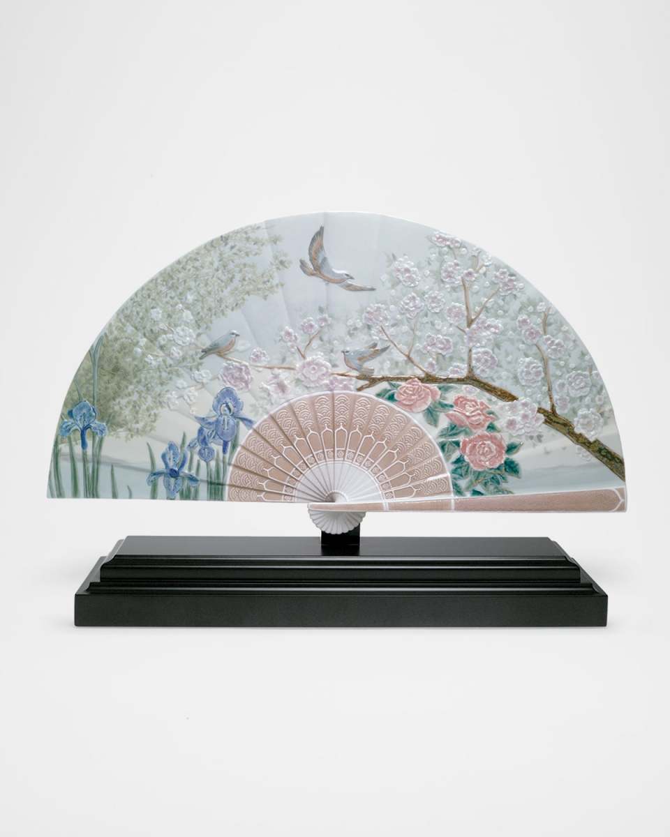 Iris & Cherry Flowers Decorative Fan